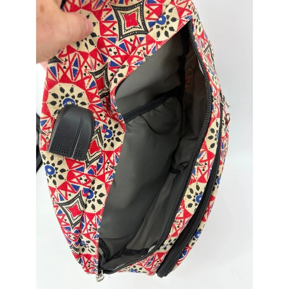 Sling Backpack, Unbranded,‎ Red/Cream/Blue, Geometric Pattern
